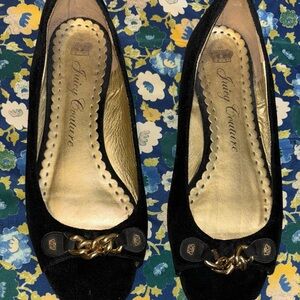 Juicy Couture Black Flats with Gold Chain Accent